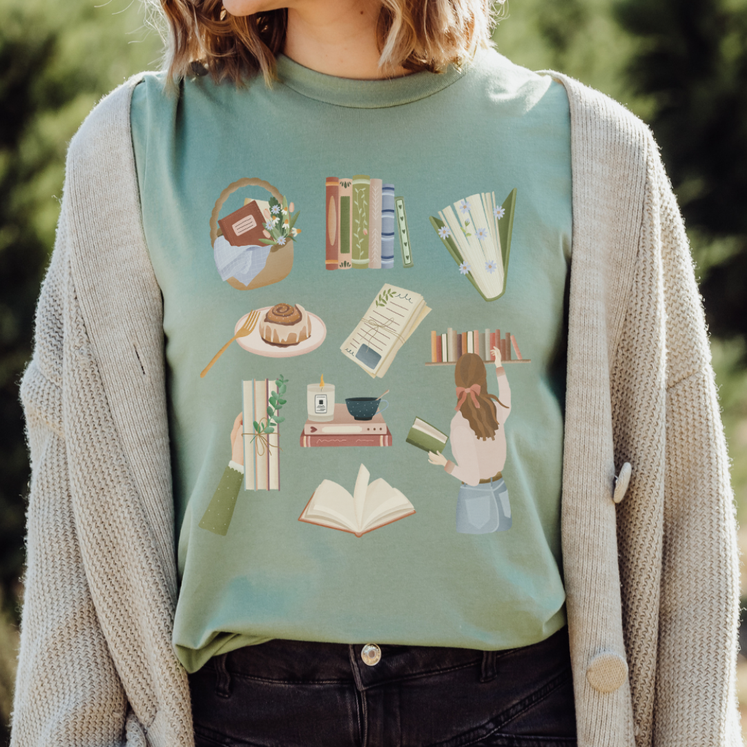 Tilda&Theo - Wholesale T-Shirt (Graphic) - Women's - T-shirt Reading Books - ORGANIC COTTON Booklover Shirt - Reading 3