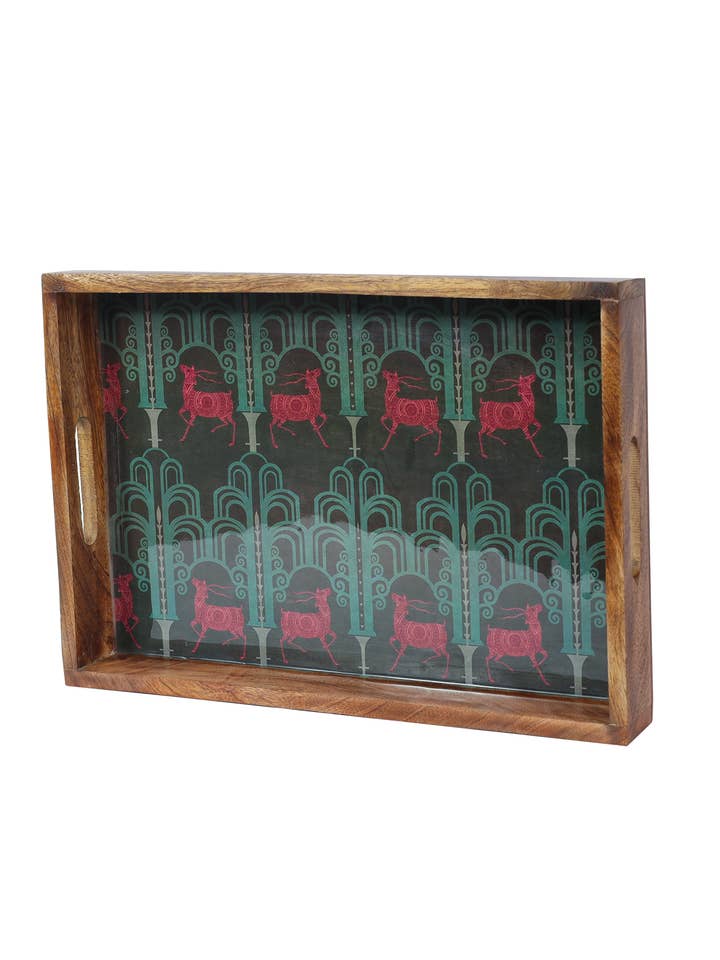 Juego de 3 bandejas decorativas de resina/madera con diseño damasco de ciervo para venta al por mayor de Tiramisu