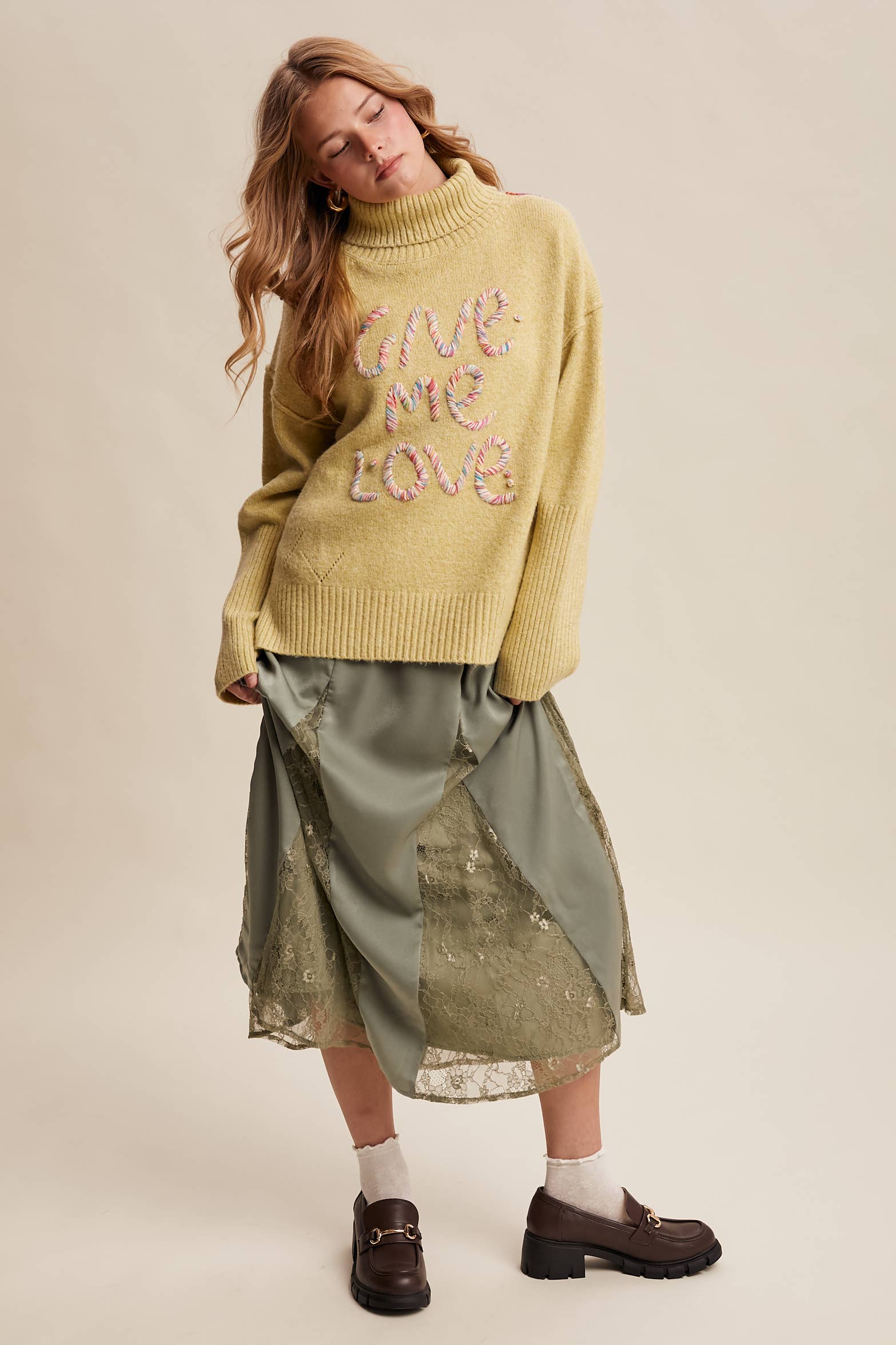 Listicle – wholesale Skirt – Women’s – Lace Inset Satin Midi Skirt LSK027223