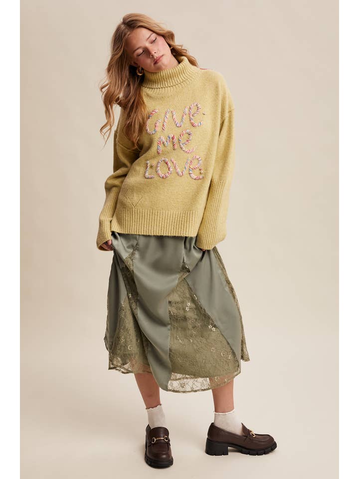 Listicle - Wholesale Skirt - Women's - Lace Inset Satin Midi Skirt LSK027223