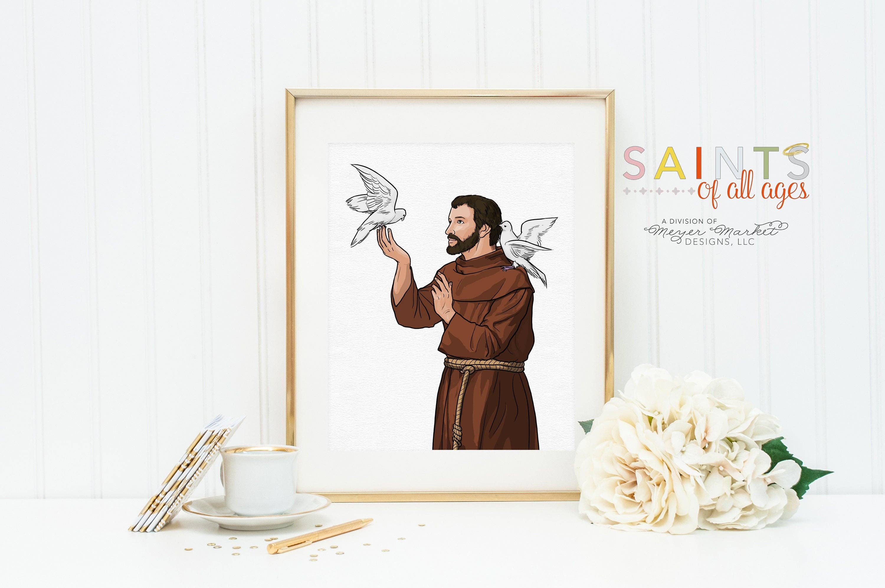 Meyer Market Designs - Wholesale Art Print - Saint Francis of Assisi portrait. St. Francis Wall Art Poster. First Communion. Kids Room. Prayer Poster. Catholic Poster. Baptism Gift.0