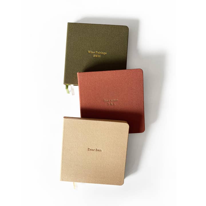 Studio Portmanteau - Wholesale Notebook - Custom Text Foil Embossed Square Linen Notebook, Earth Tones