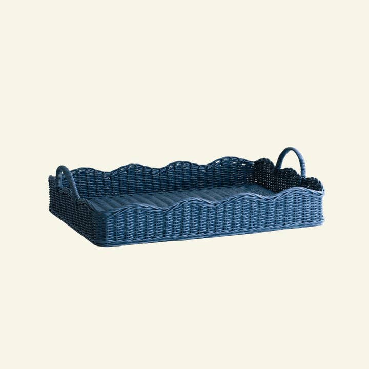 Hastshilp - Wholesale Serving tray - Rattan Scalloped Tray (Blue)3