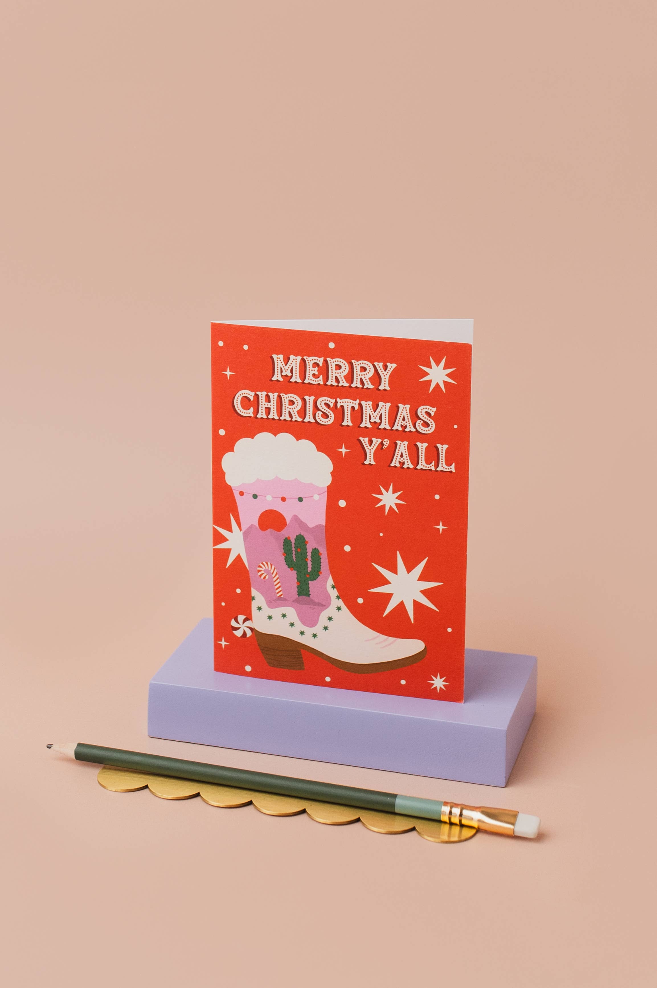 Tikkled Pink – Engroshandel Julekort – Glædelig jul Y'all-kort | Western Cowgirl feriekort2
