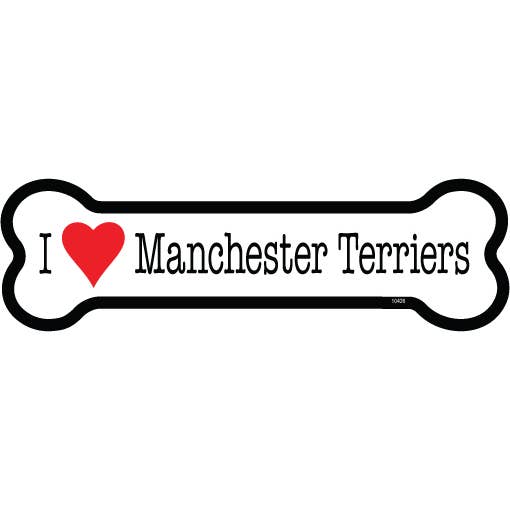 I (heart) Manchester Terriers 2" x 7" Bone Shaped Car Magnet for wholesale by SJT Enterprises, Inc.