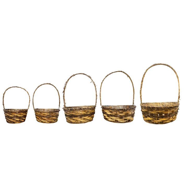 Thompson Wholesale - Wholesale Basket - Stained Rattan Baskets With Twig Wrapped Handles (20 PC)2