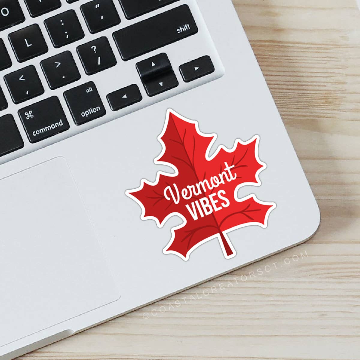 Coastal Creators of Connecticut - Wholesale Sticker - Vermont Vibes Maple Leaf Laptop Sticker1