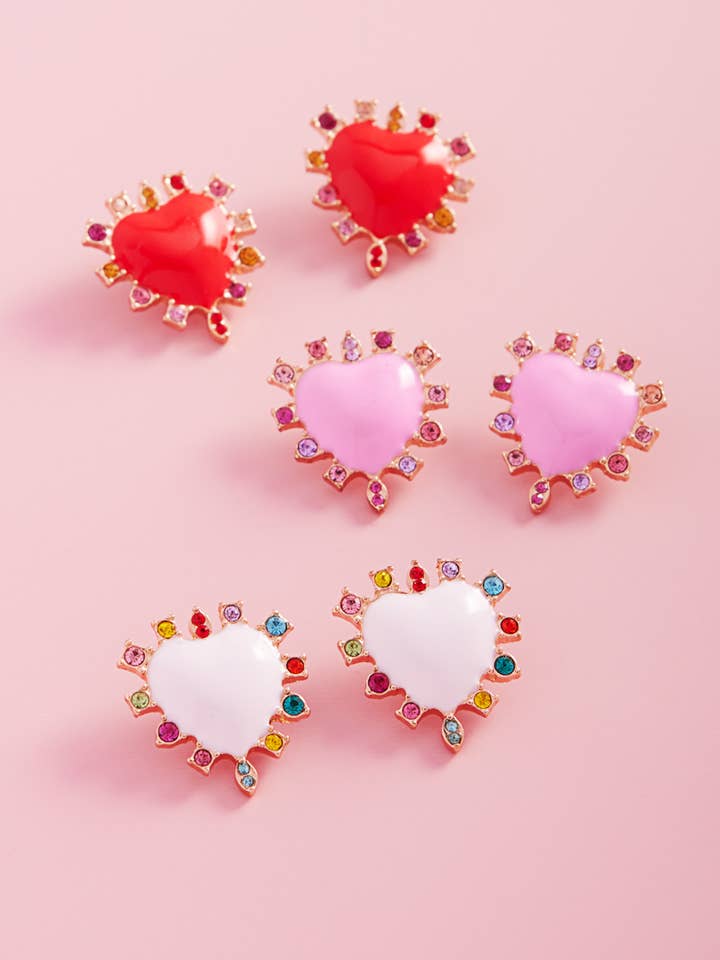 Valentines Heart Enamel Color Stones Post Earrings for wholesale by Designature New York