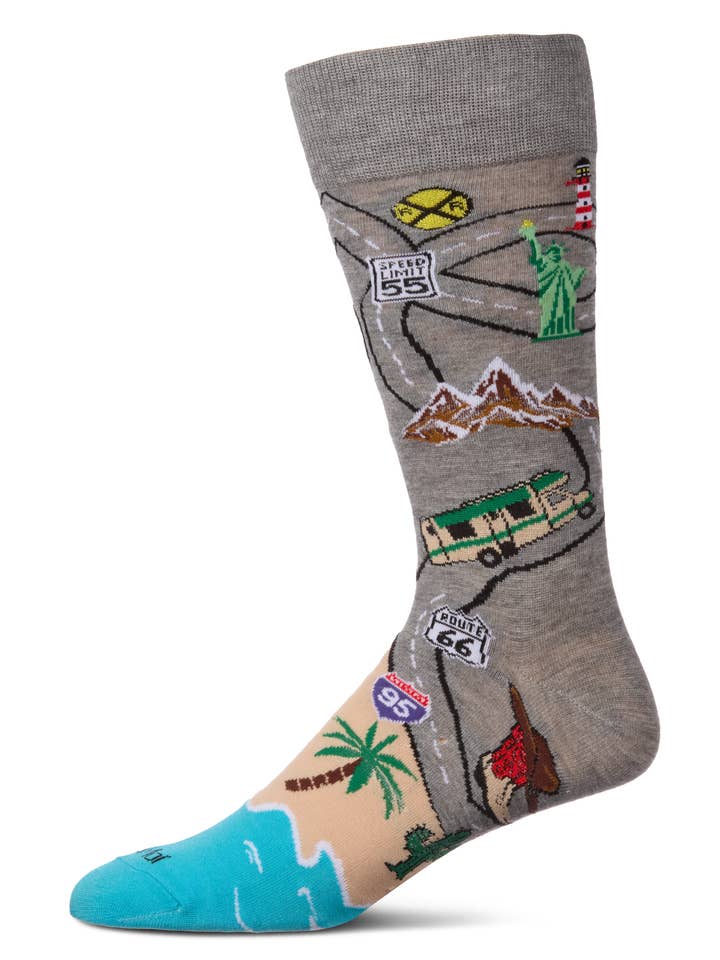 Men's Road Trip Fun Bamboo Blend Novelty Crew Sock for wholesale by Infinity Classics International Inc.