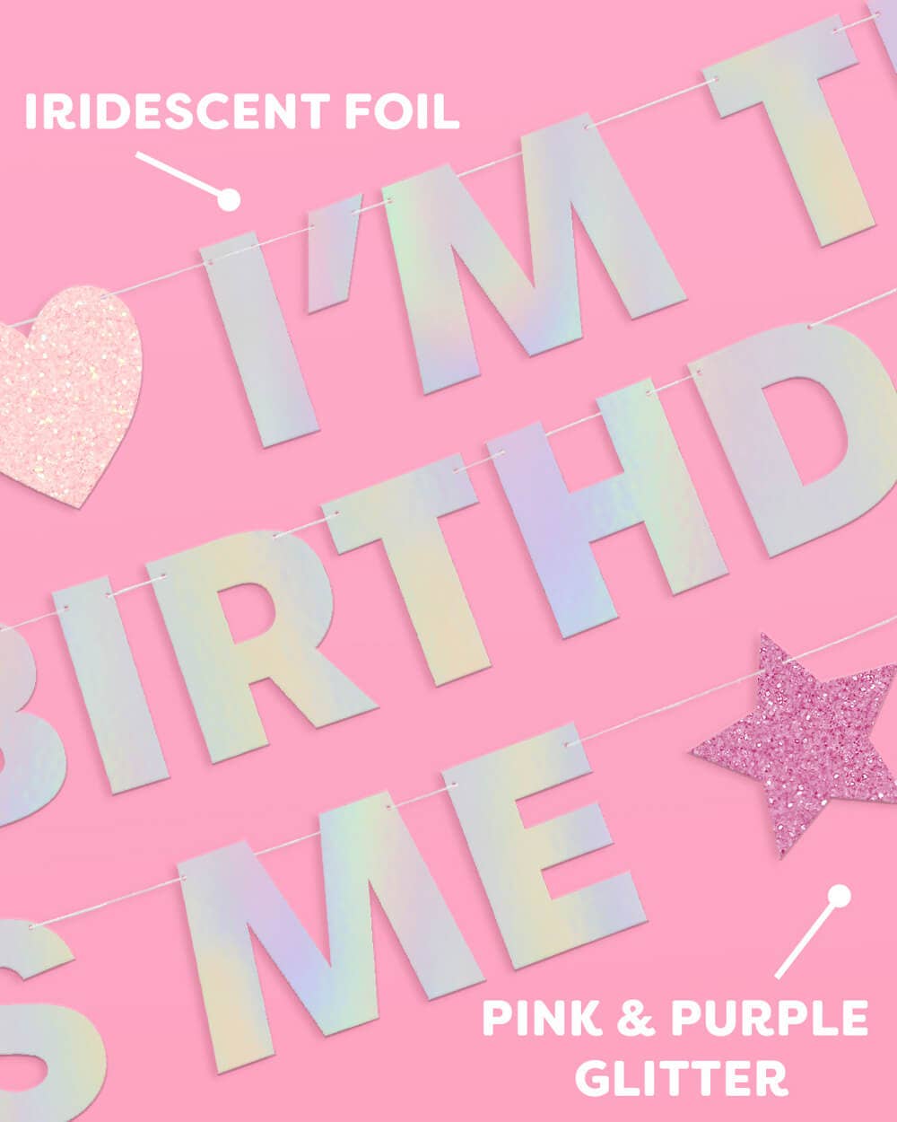 xo, Fetti - Wholesale Party Sign/Banner - I'm the Bday Girl Banner - iridescent foil banner1
