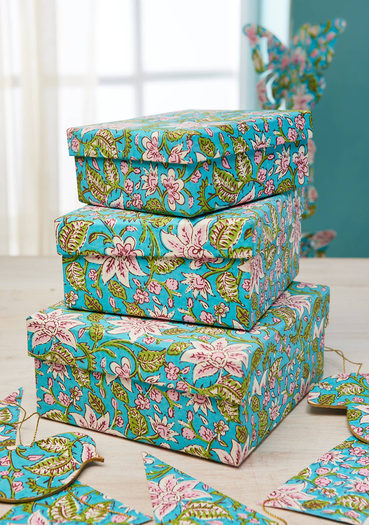 Namaste – wholesale Decorative box – Set of 3 Lily Block Print Nested Boxes