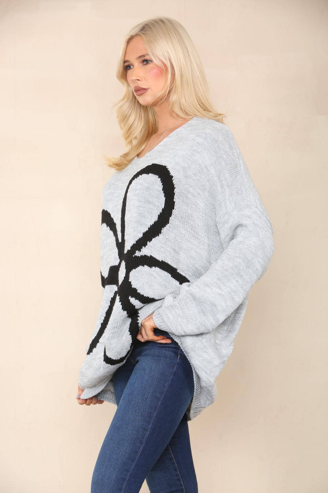 Miss Bold - Wholesale Tunic Sweater - Women's - Italian Oversized Floral Print Knitted Jumper Top16