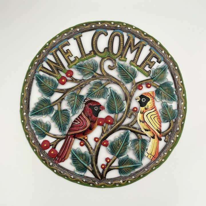Décoration Murale en Métal Panneau de Bienvenue - Cardinaux pour la vente par Dandarah (Ships from Canada)