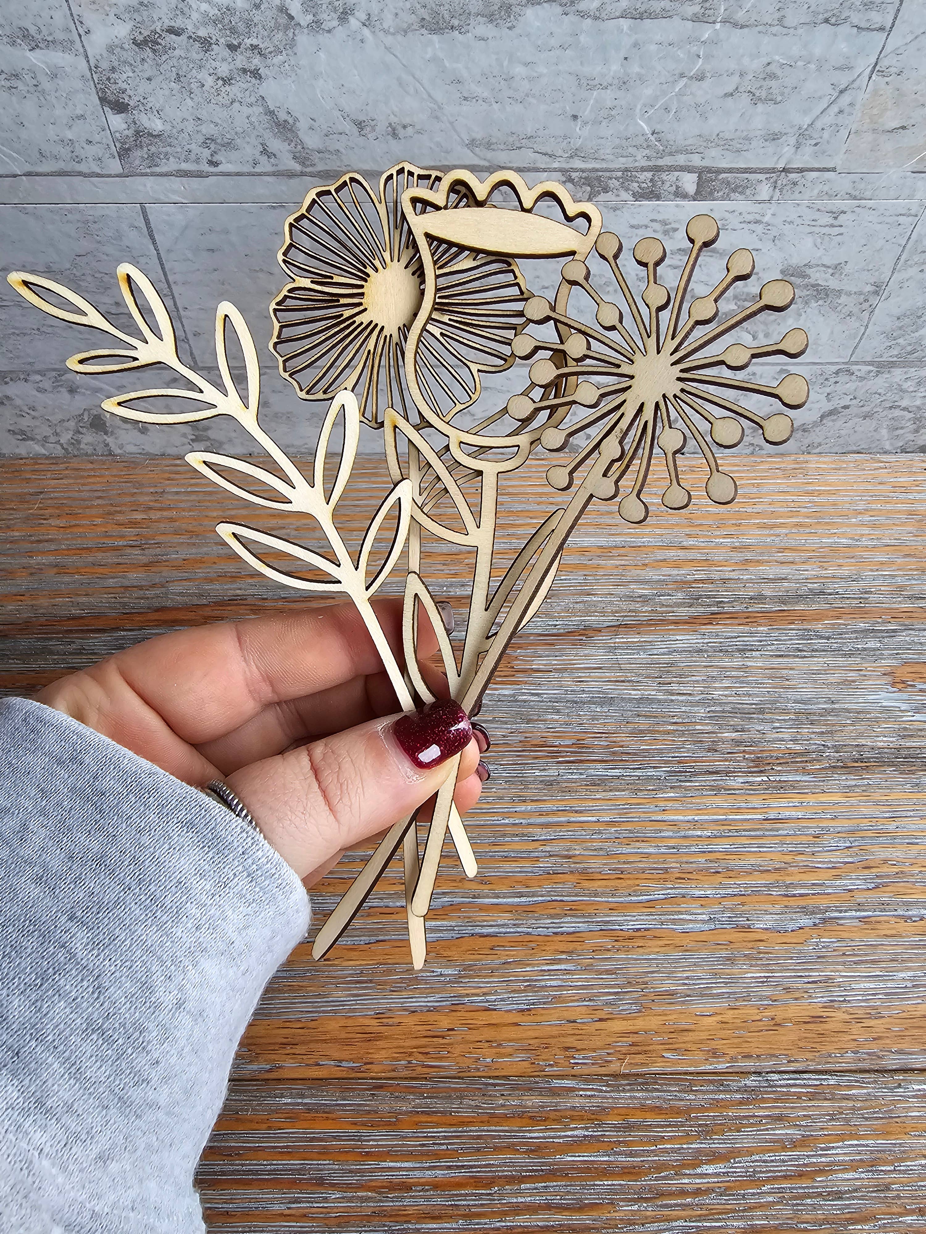 LB Personalized Design - Vente Kit de bricolage - Tiges de Fleurs en Bois - Paquet de 12 Pièces de Fleurs Sauvages Mixtes4