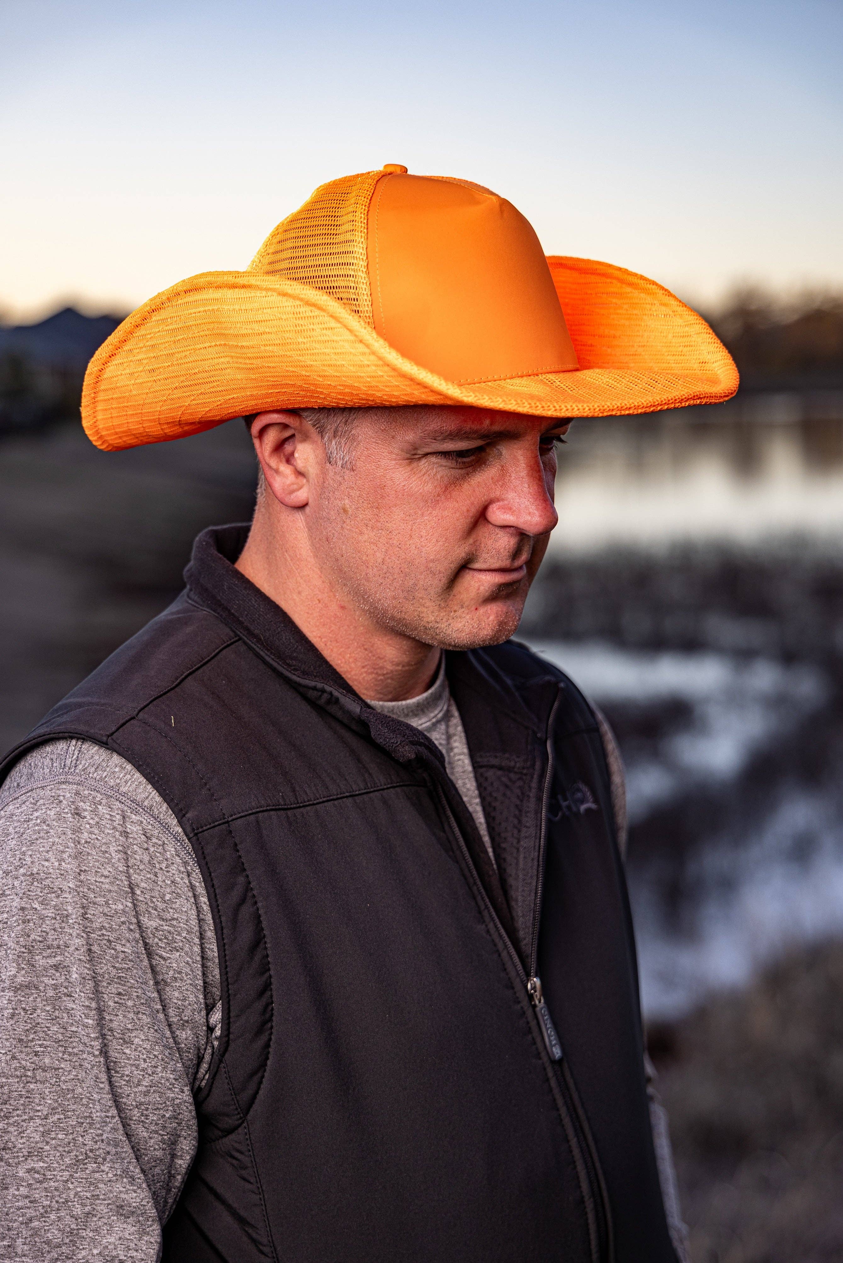 Cowboy Snapback - Wholesale Cowboy Hat - Unisex - BLAZE ORANGE COWBOY SNAPBACK: 5 PANEL - BLANK3