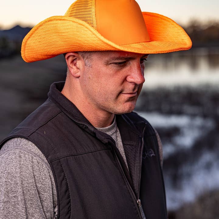 Cowboy Snapback - Wholesale Cowboy Hat - Unisex - BLAZE ORANGE COWBOY SNAPBACK: 5 PANEL - BLANK3