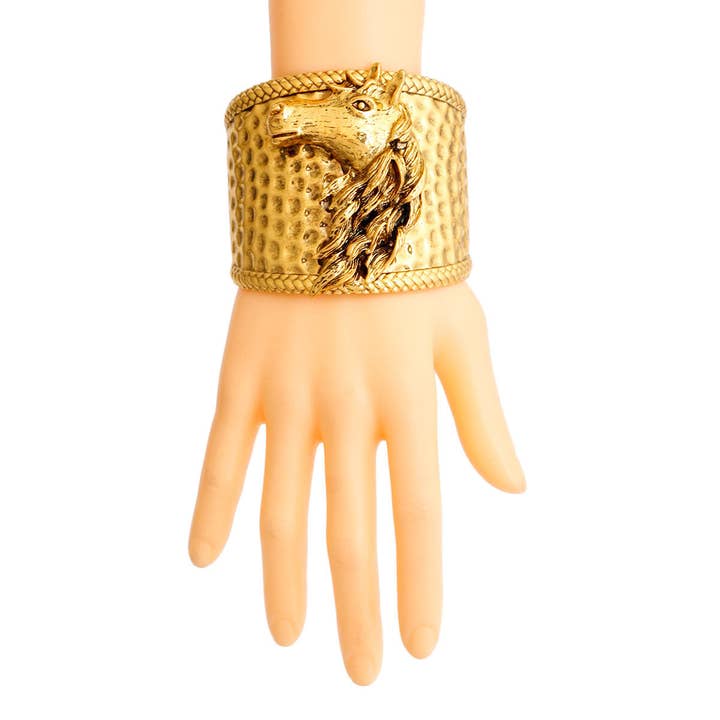 Burnished Gold Horse Hammered Cuff|Adjustable for wholesale by PinktownUSA
