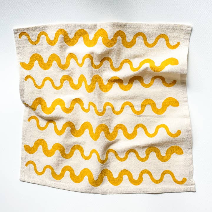 Bright Beige - Vente Serviettes de table en tissu - Serviettes en coton imprimées à la main à rayures ondulées, lot de 43