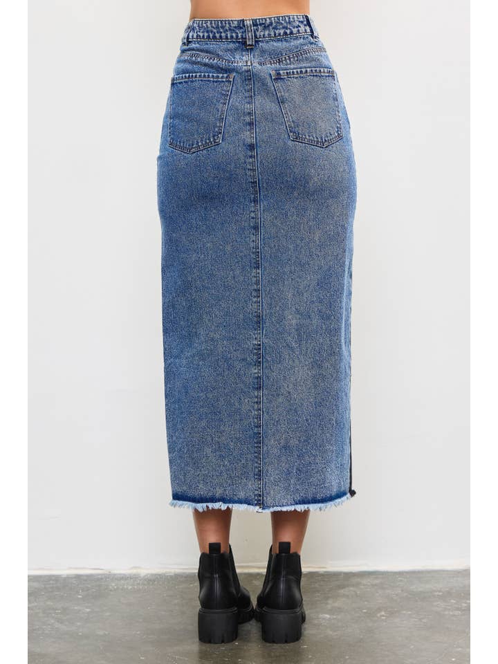 【NONCODE】caro slit denim skirt Wholesale FRONT SLIT DENIM SKIRT for your store - Faire