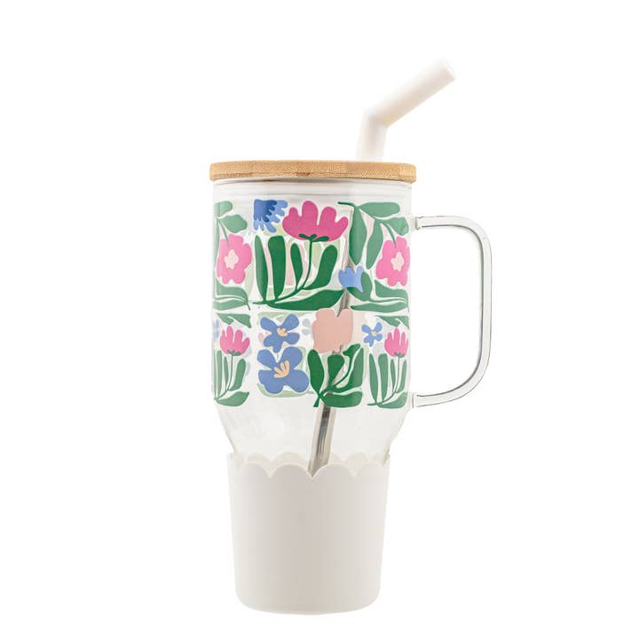 Adria Hydration Bottle, White Floral for wholesale by 10 Strawberry Street