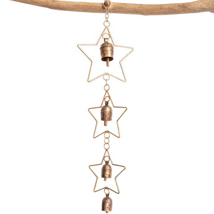 Indika - Wholesale Wind Chime - Three Stars Chime, Bronze Hand-tuned Garden Wind Chime India0