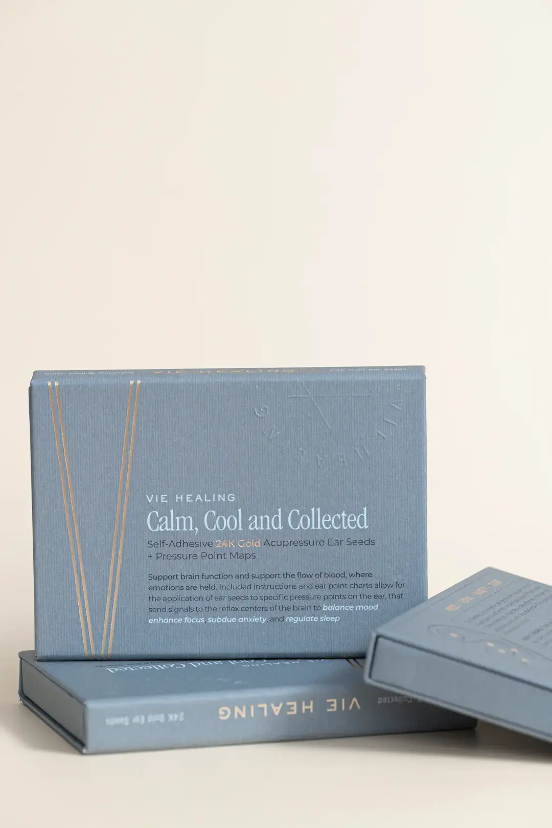 VIE HEALING - Vente Accessoire d'acupuncture - Le kit Cool, Calm, Collected (graines d'épis en or 24 carats)1