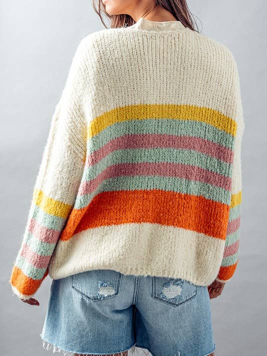 Urban Daizy - Wholesale Cardigan - Women's - SOFT KNIT STRIPED OVERSIZED BISHOP SLEEVE CARDIGAN