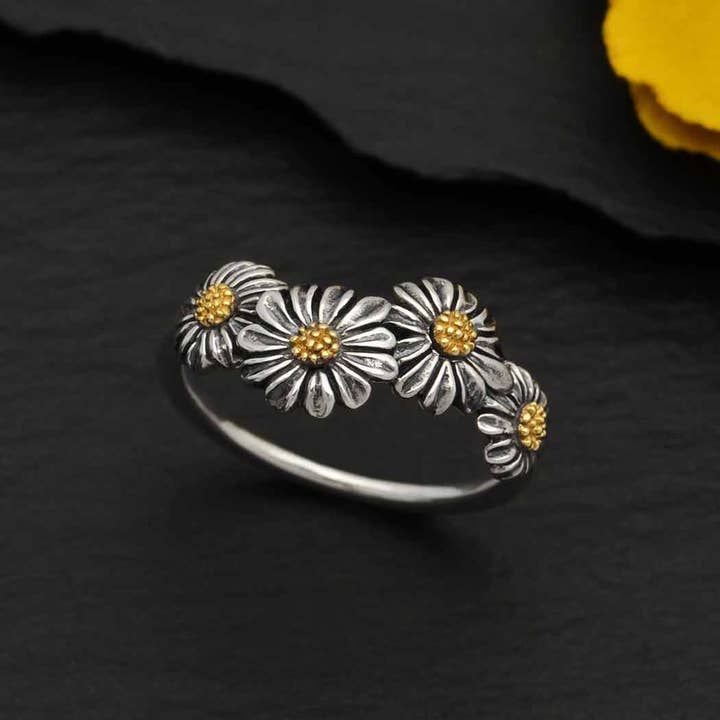 Nina Designs - Wholesale Band/Stacked Ring - Sterling Silver and Bronze Daisy Chain Ring