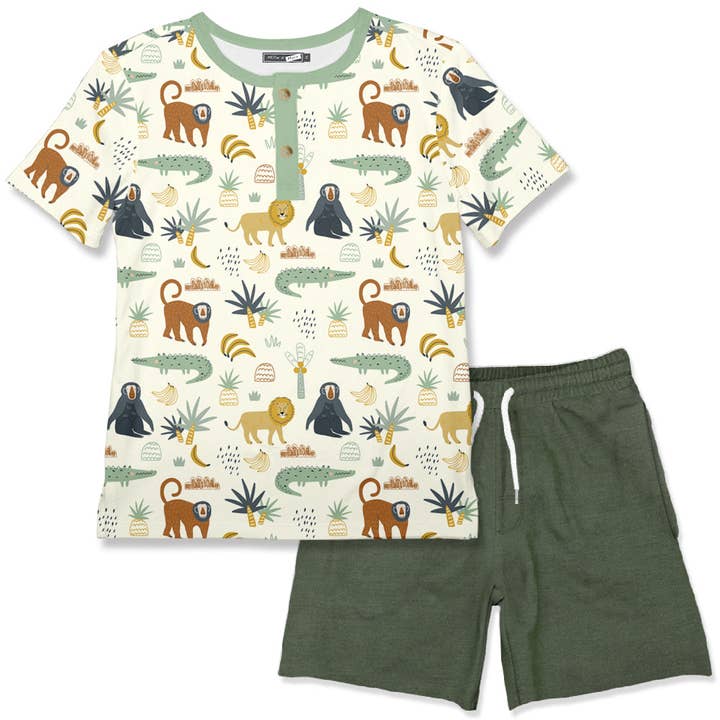 White Zoo Animals Henley & Pocket Shorts for wholesale on Faire