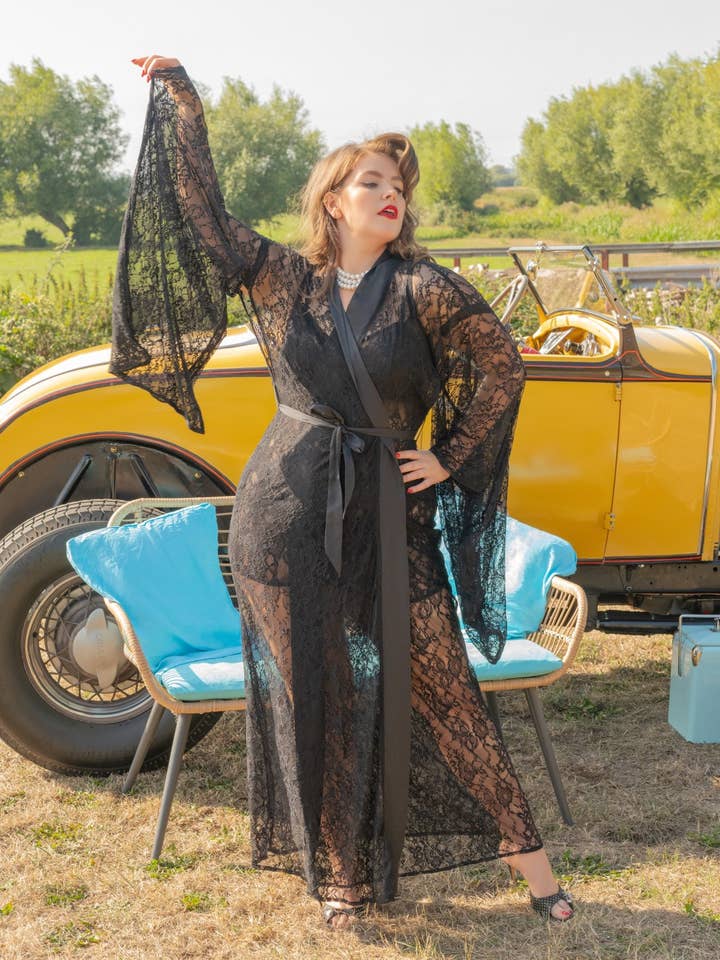 What Katie Did – wholesale Kimono – Women's – Long Black Lace Kimono1