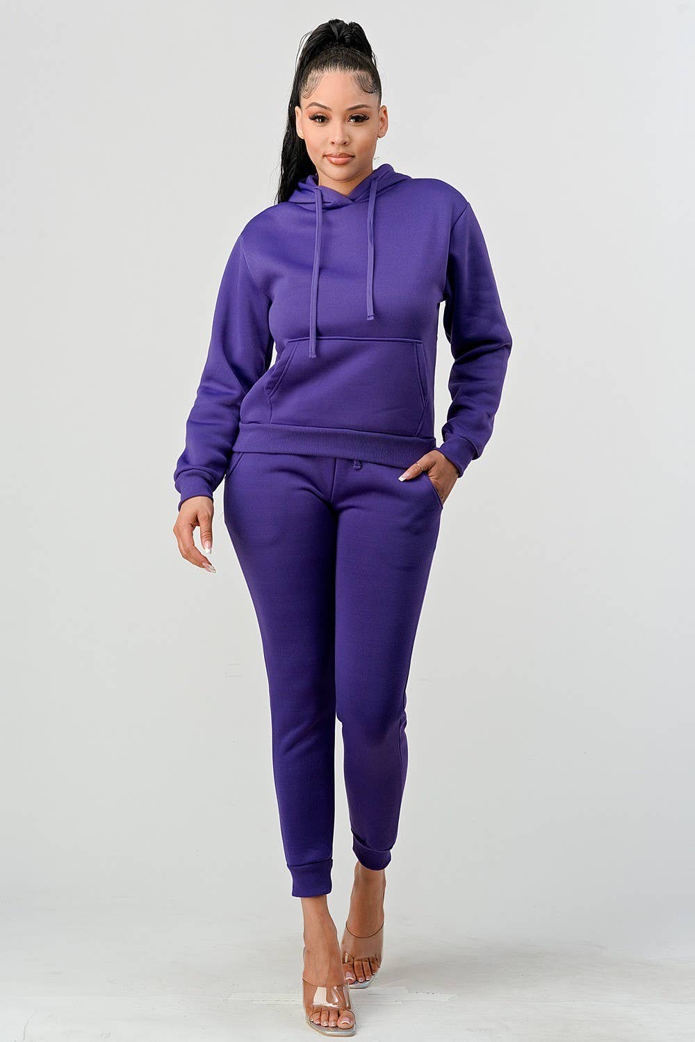 Boswell - Wholesale Lounge Set - Women's - Solid Hoodie Jogger Set With Front Pocket9