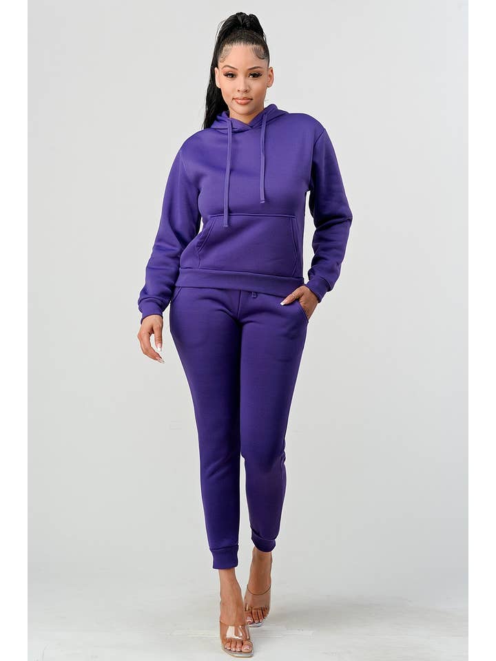 Boswell - Wholesale Lounge Set - Women's - Solid Hoodie Jogger Set With Front Pocket9