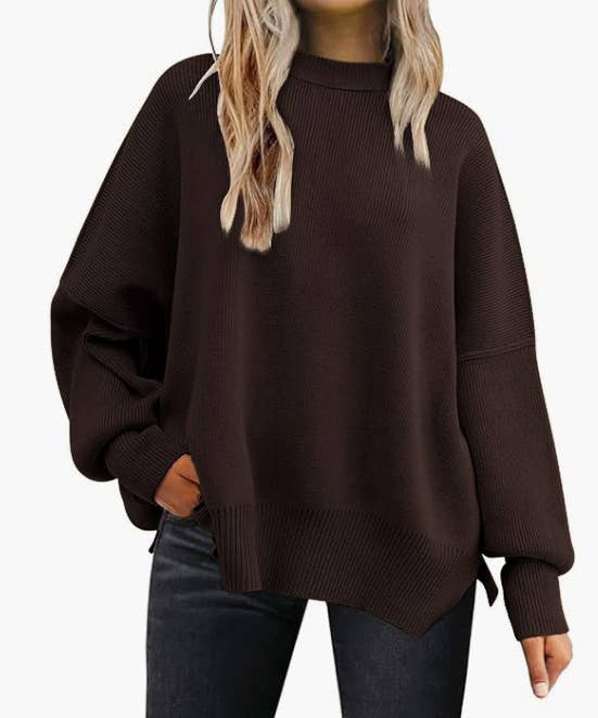 HIDDENBRAND - Wholesale Knit Sweater - Women's - Crewneck Batwing Long-Sleeved Slit Sweater13