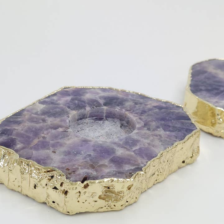 Serein Wellness – wholesale Candle holder – Amethyst Candle Tea Light Holder, Purple Crystal Stone