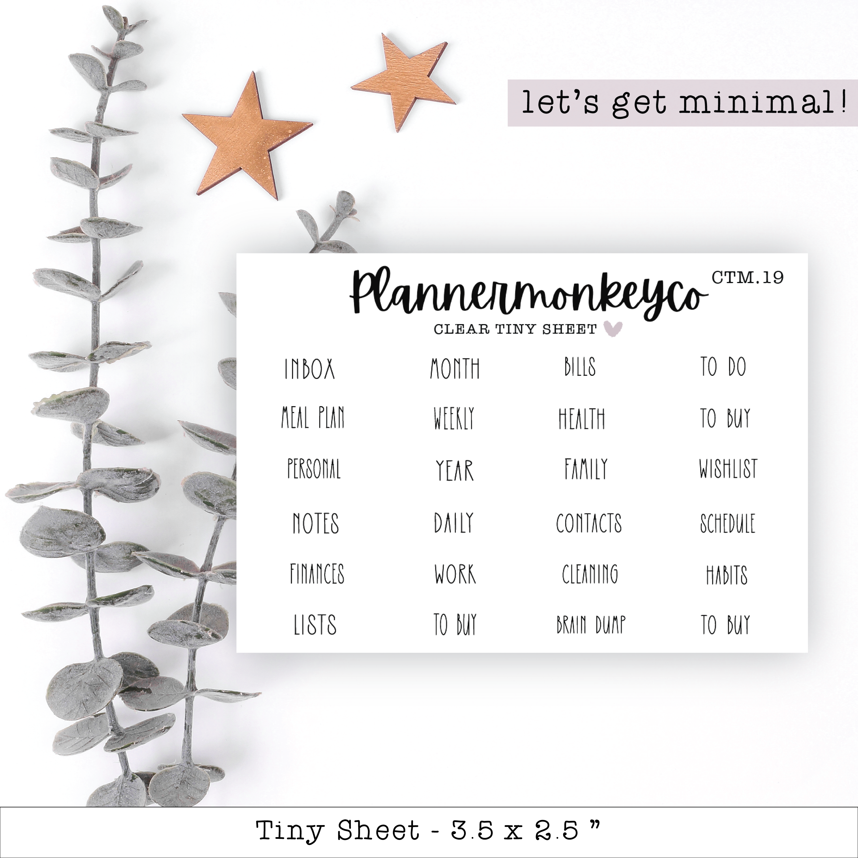 Plannermonkeyco - Vente Autocollant - Diviseur Minimal + Autocollants d'Étiquettes d'Onglets - Feuille Transparente Minuscule0