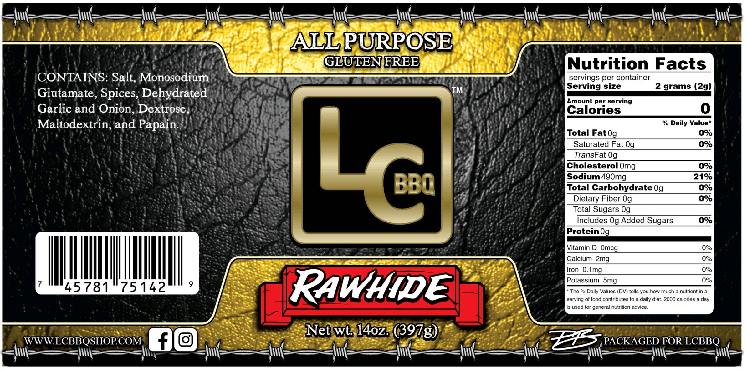 LC BBQ - Venta al por mayor Condimentos - Masaje multiusos de competición Rawhide, 14 onzas2