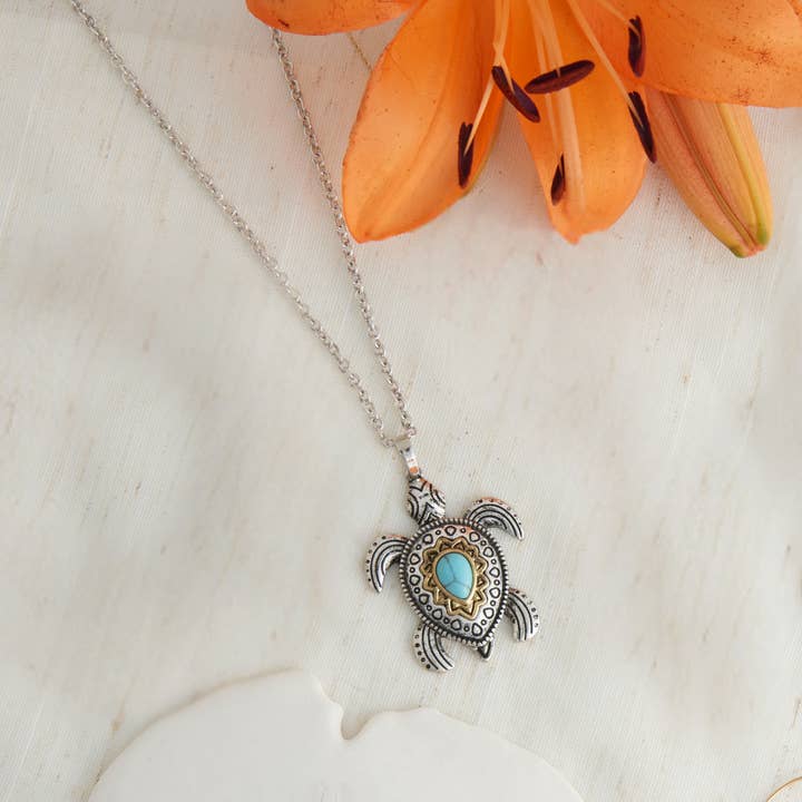 Teegan Genuine Turquoise Sea Turtle 20" Pendant Necklace for wholesale by Howard's