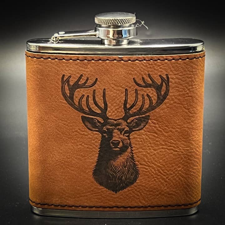 Adirondack Etching LLC - Wholesale Flask - Deer - Leatherette Wrapped Flask