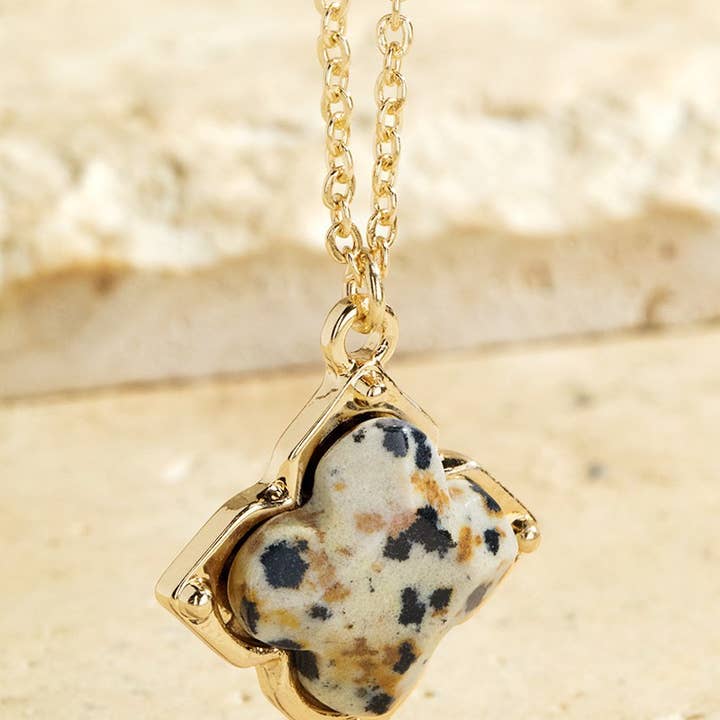 Dalmatian Dal Semi-Precious Clover Necklace for wholesale on Faire