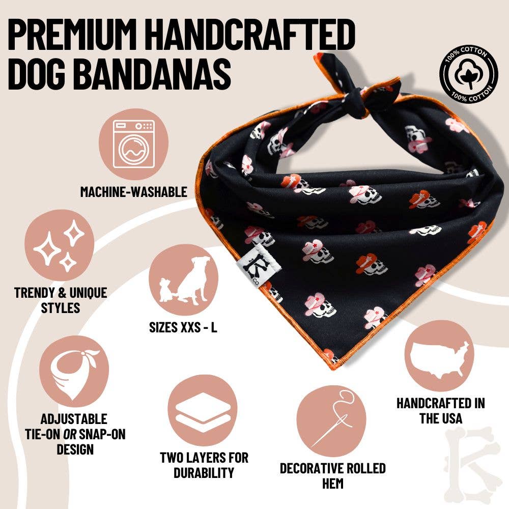 Boneyard Co. - Wholesale Pet Bandana - Dog - "Skull & Spurs" Trendy Skulls and Cowboy Fall dog bandana1