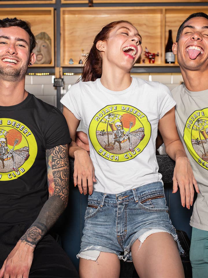 Sunset Desert Gear - Wholesale Screen Printed T-Shirt - Unisex - Mojave Desert Beach Club T Shirt Vintage Design