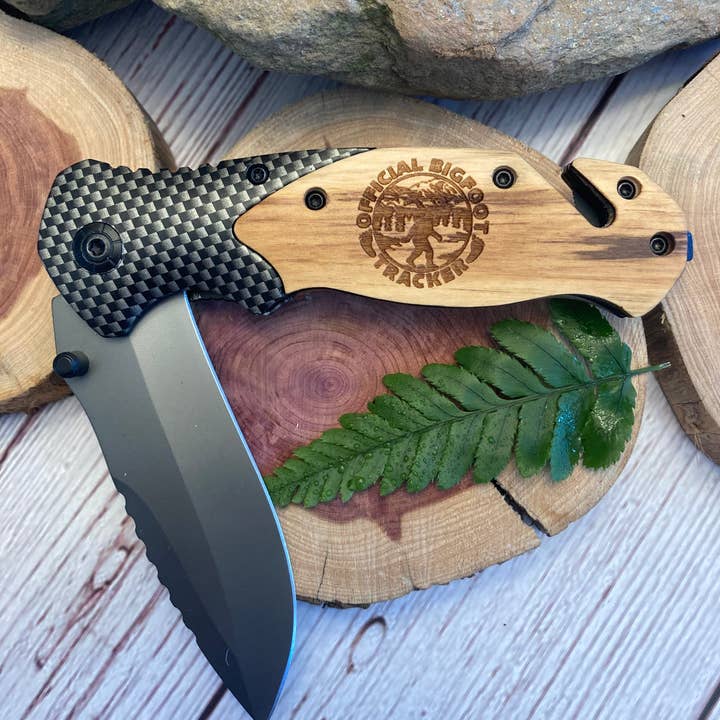 Bigfoot Official Tracker Knife for wholesale by Quail Tail Laser Art
