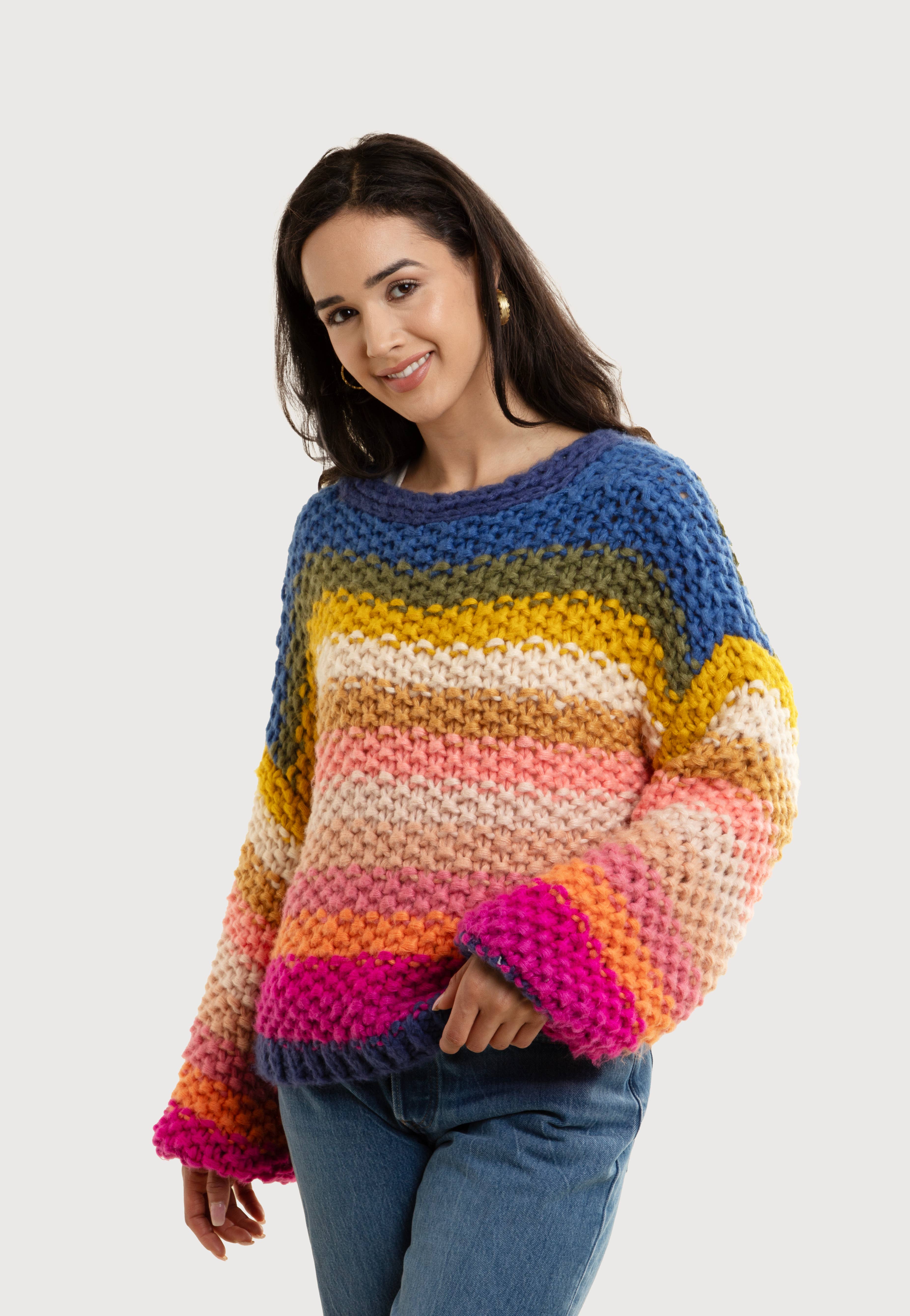 SAACHI - Wholesale Knit Sweater - Women's - Reversible Rainbow Pullover Sweater3