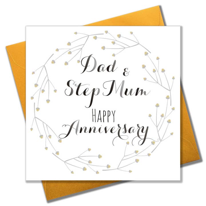 Wedding Card, Flowers, Dad and Step Mum Happy Anniversary for wholesale by Claire Giles Ltd