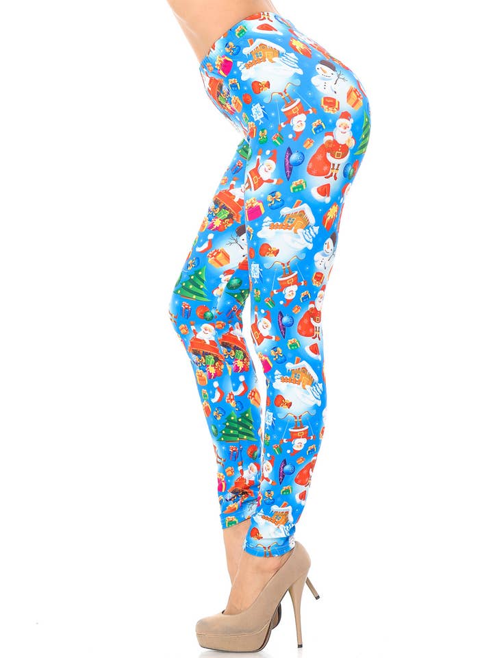USA Fashion - Wholesale Fashion Leggings - Women's - Creamy Soft Festive Blue Christmas Leggings by USA Fashion™7