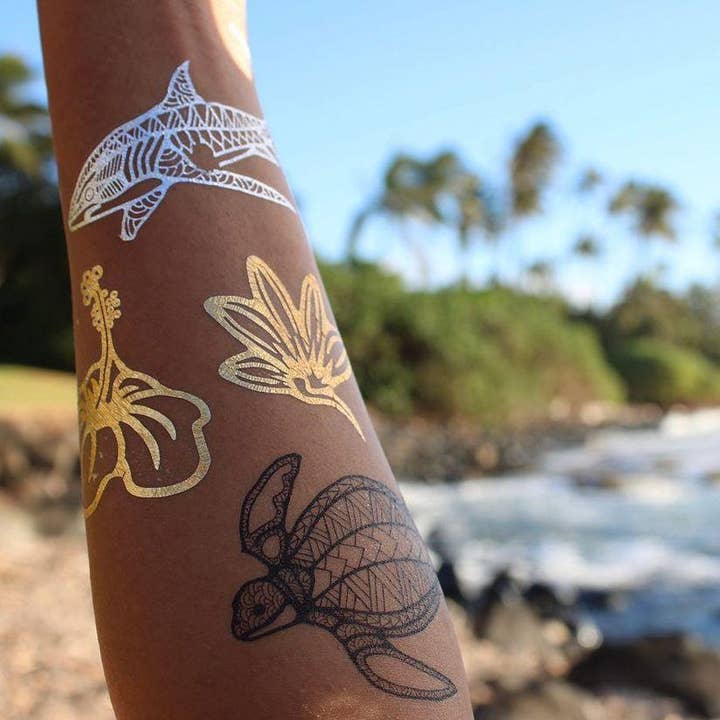 Advance Wildlife Education LLC - Vente Tatouages temporaires - Grande feuille de tatouage hawaïen (noire)3