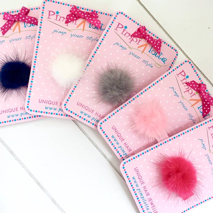 Pimpilotta – wholesale Hårklämma - Barn – Mini Classic Collection: mini hårklämma med äkta päls tofflor