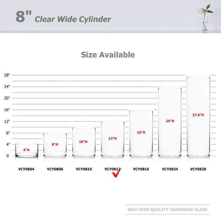 WGV International - Wholesale Vase - WGV Clear Cylinder Glass Vase - 8" x 12"H