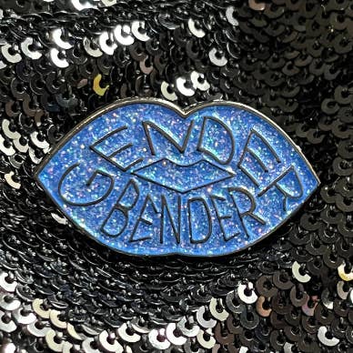 Blue Glitter Lips 'Gender Bender' Enamel Pin for wholesale by Queen On The Scene