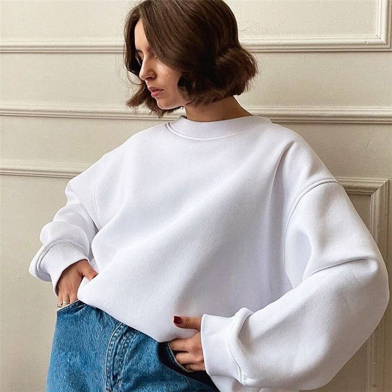 UZ Wholesale Store - Vente Sweat-shirt – femme - Sweat-shirt ample à col rond de couleur unie1